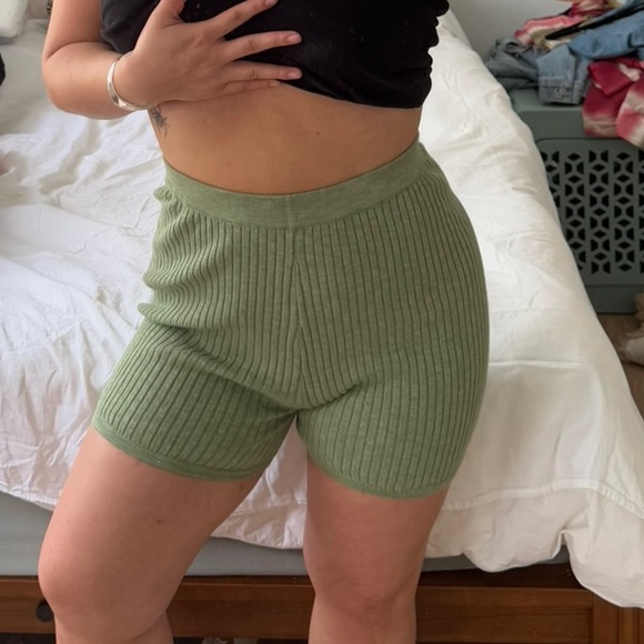 Free People Pants - Green Ribbed Knit Women's Shorts